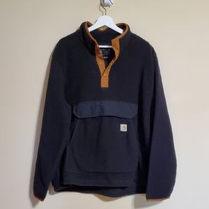 Carhartt Relaxed Fit Fleece Pullover for Men in Black Sherpa Long Sleeve Sz XL